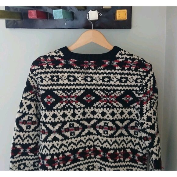 Vtg J. Crew Hand Knit 100% Lambswool V Neck Sweater Size Small Black Knit Winter - Picture 9 of 10